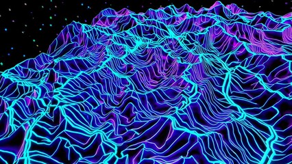 Poster - colorful glowing lines create a futuristic landscape of neon topography, forming a vibrant and dynam