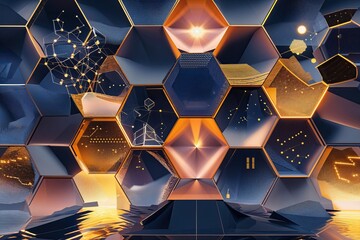 Poster - Creative Hexagonal Design for Digital Data Simulation and Visualization