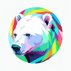 Wall Mural - Vibrant Polar Bear in a Colorful Geometric Circle