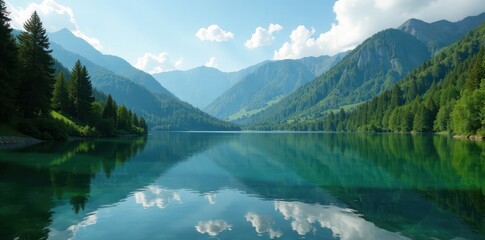 Wall Mural - Titisee's emerald waters reflect Black Forest's lush hills , reflection, hills, fauna