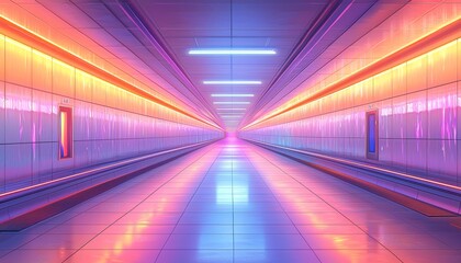 Wall Mural - abstract empty neon tunnel with glowing lines, virtual reality background, futuristic corridor