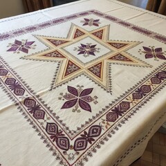 Wall Mural - Moroccan Embroidered Tablecloth Showcasing Intricate Design. Generative AI