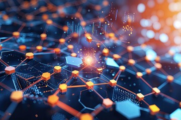Poster - Vibrant Hexagonal Data Connections and Innovative Digital Technology Background