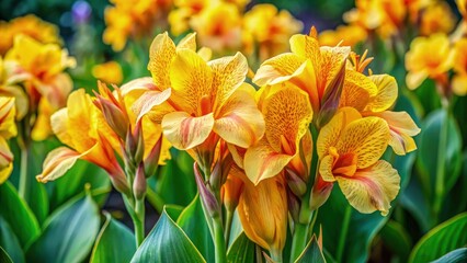 Sticker - Beautiful Lemon Punch Canna Lily Flowers in Bloom. Generative AI