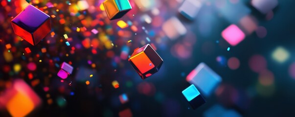Poster - Colorful abstract cubes floating in a dynamic digital space