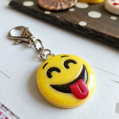 Wall Mural - Miniature Souvenir Emoji Keychain With Playful Tongue Out. Generative AI