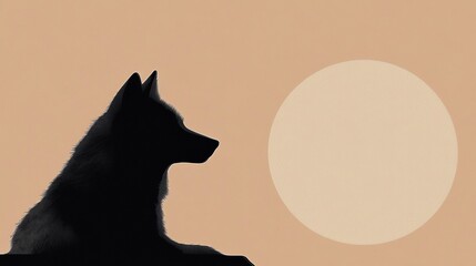 Aufkleber - Minimalist wolf silhouette against a full moon background with space for text and calm night atmosphere. Generative AI