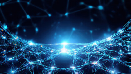 Poster - glowing neural network in dark high tech background with interconnected nodes creates mesmerizing visual