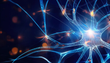 Poster - glowing neural network with intricate connections in digital lab
