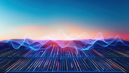 Poster - vibrant digital landscape with dynamic AI interactions and waves of light