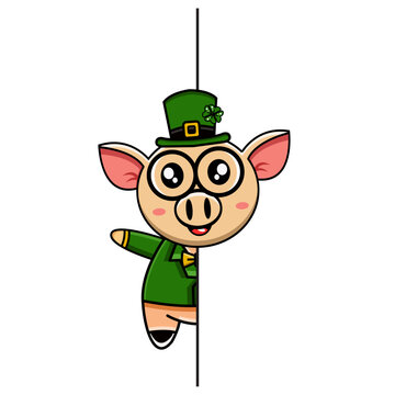 cute vector design illustration of st patrick's pig mascot peeking out
