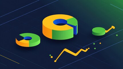 Poster - 3D isometric charts showing data growth and analysis.