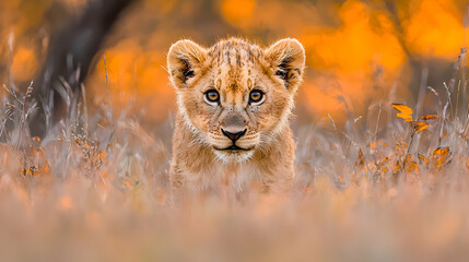 Wall Mural - Lion cub sunset savannah Africa wildlife (1)