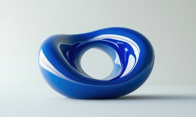 Poster - Abstract blue and white swirling sculpture.