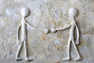 Poster - Two white figures shaking hands on a textured background