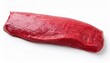 © Hazel - a long thin raw beef flank steak isolated on a white background