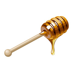 Wall Mural - Illustration of honey stick with dripping honey, isolated on white background.