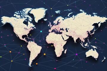 Poster - Comprehensive Global Mapping of Points and Lines with Innovative Wireframe Design and Polygonal Thematic Background