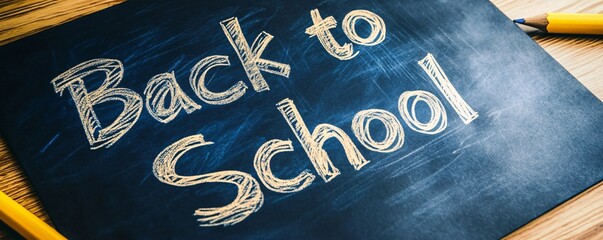 Poster - Back to school: chalkboard with pencils on each side