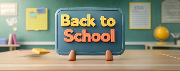 Poster - 3d rendering of a back to school sign placed on a classroom desk