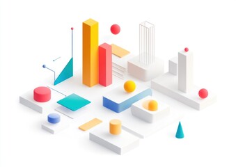 Poster - Colorful isometric abstract 3D shapes composition.