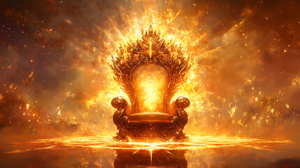 Wall Mural - Enochs vision of divine throne massive and ornate chair made of glowing light and precious stones celestial beings standing around in reverence spiritual awe. Ornate Celestial Thrones. Illustration