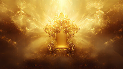 Wall Mural - Celestial majesty: ornate golden throne bathed in heavenly light. Ornate Celestial Thrones. Illustration