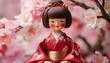 © Diamond Fuji - 華やかな赤い着物の日本人形と桜の美しい調和