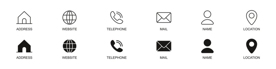 Leinwandbilder - Contact us icon. Web icons set , name, home, call, email, address, location, globe, message, envelope, mobile, ringing, telephone, website, icon . Communication contact information icon. Business card