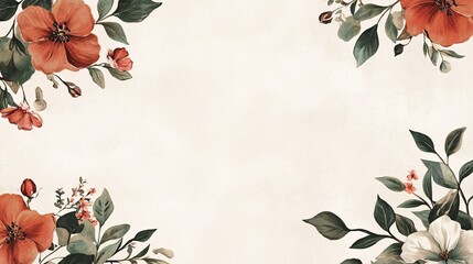 Aufkleber - Watercolor floral background with red and white flowers and green leaves