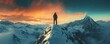 © Svitlana - Solitary adventurer on snowy mountain peak at sunrise with dramatic sky