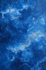 Aufkleber - Blue and gold abstract art painting resembling deep ocean water