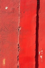 Poster - Red painted concrete wall showing a vertical line and its shadow