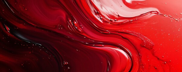 Poster - Red and black paint mixing creating abstract swirls and texture
