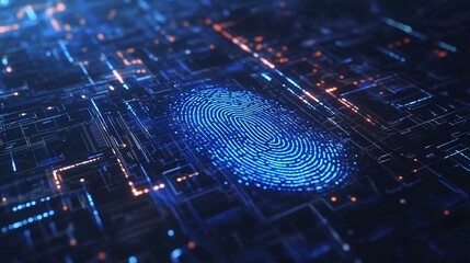 Poster - Glowing fingerprint appearing on circuit board symbolizing digital identity