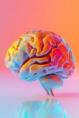 Poster - Human brain floating and reflecting on pink background