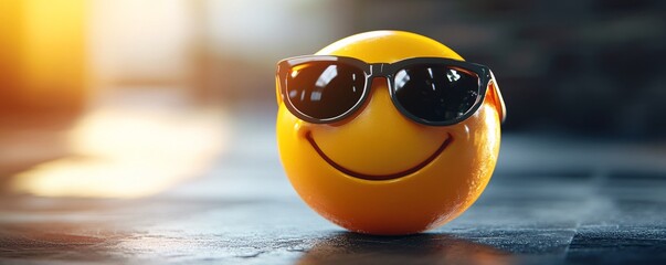 Poster - Smiling orange fruit wearing sunglasses on dark background