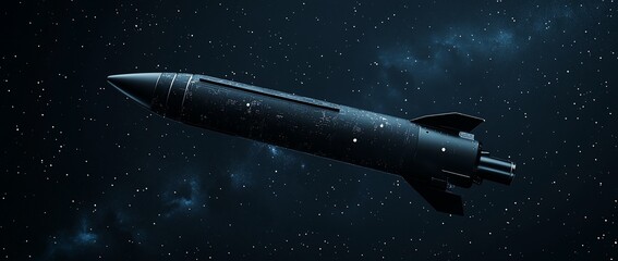 Wall Mural - dark missile flies through starry space.