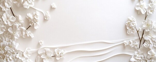 Poster - Spring floral composition featuring white flowers on textured background