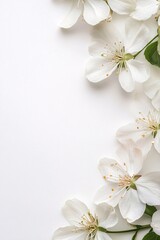 Poster - Delicate white spring flowers bordering a white background