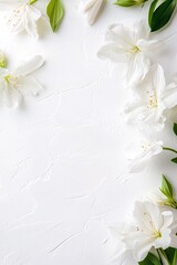 Poster - White azalea flowers creating a frame on a textured background
