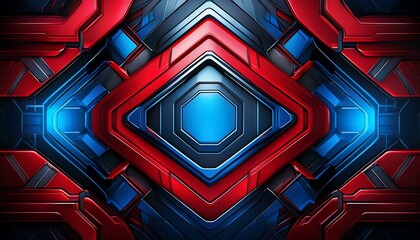 Poster - futuristic red and blue abstract gaming banner design template with metal technology concept. genera