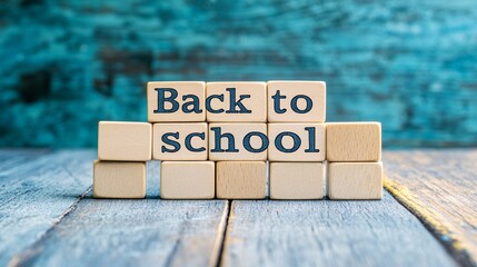 Poster - Back to school spelled on wooden blocks on rustic surface