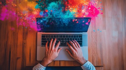 Aufkleber - Web designer creating colorful website interface on laptop computer