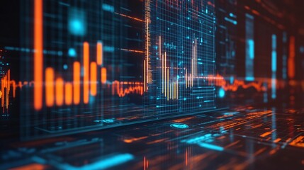 Aufkleber - Digital data flowing on transparent screens showing charts and graphs