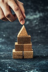 Aufkleber - Architect placing last wooden block on top of pyramid