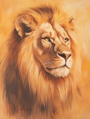 Poster - Regal lion portrait with a glowing golden mane in sunset light for creative text space. Generative AI