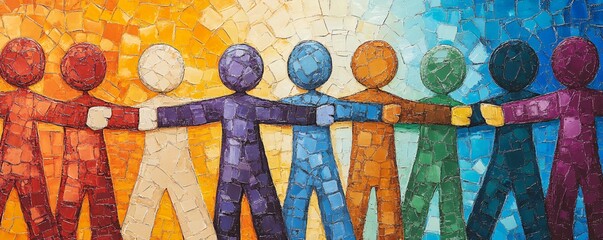 Poster - Diverse group of people holding hands and connecting in unity
