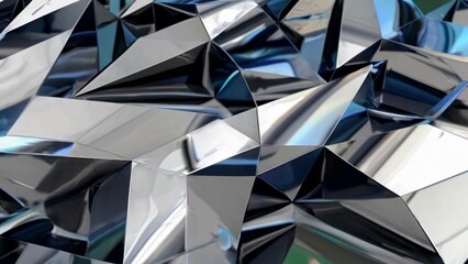 Poster - shiny metallic surface featuring sharp geometric facets and reflective textures, creating an abstrac