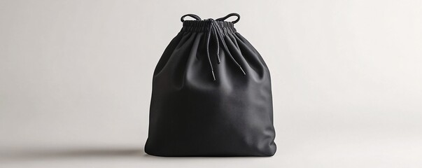 Poster - Minimalistic black leather backpack standing on white background